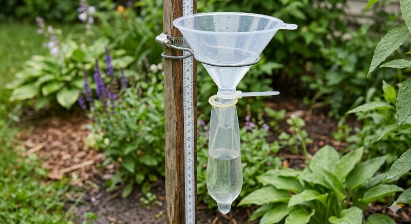 Rain gauge with condom container